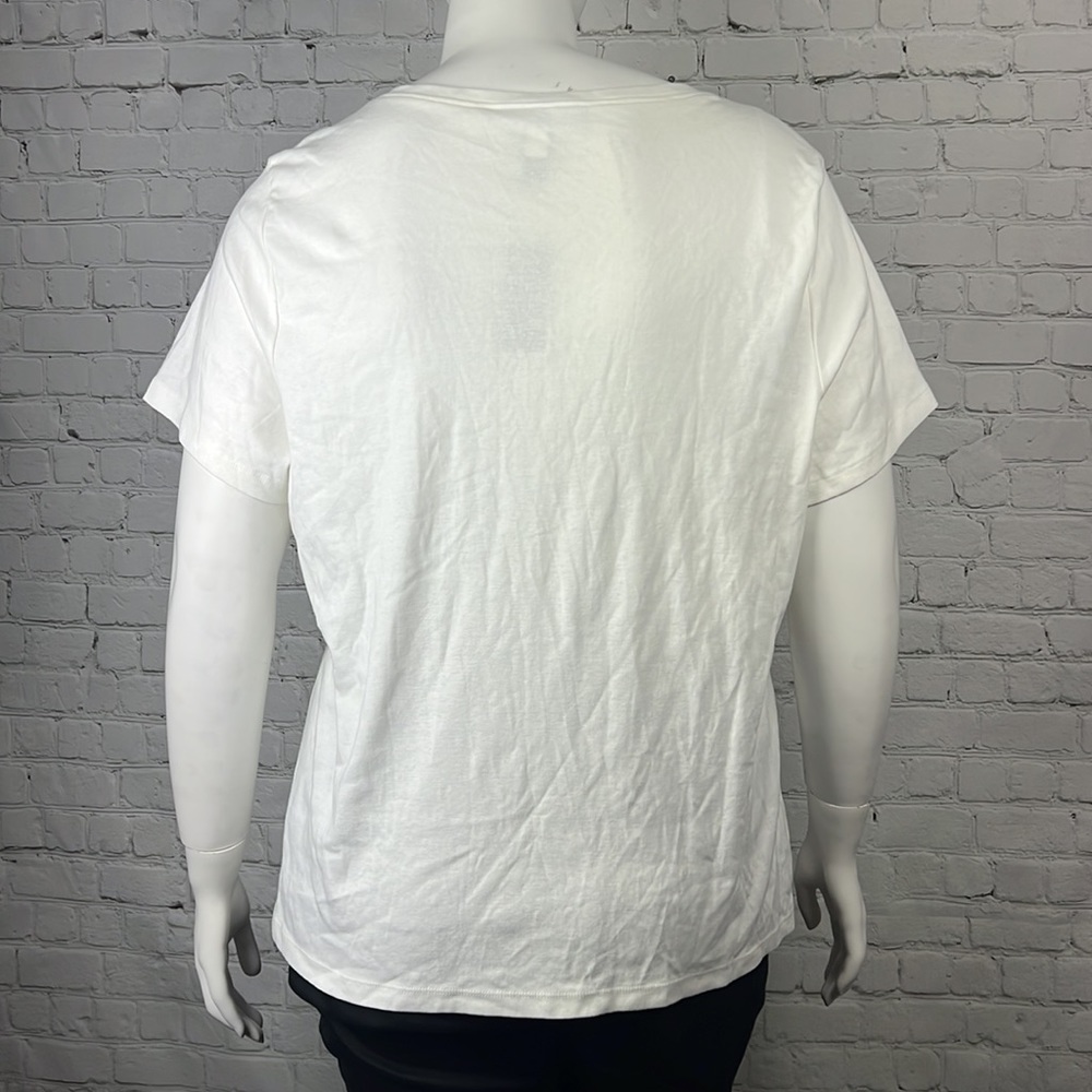 Bright White Splitneck Henley Short Sleeve Top Plus Size 2X - Picture 3 of 6